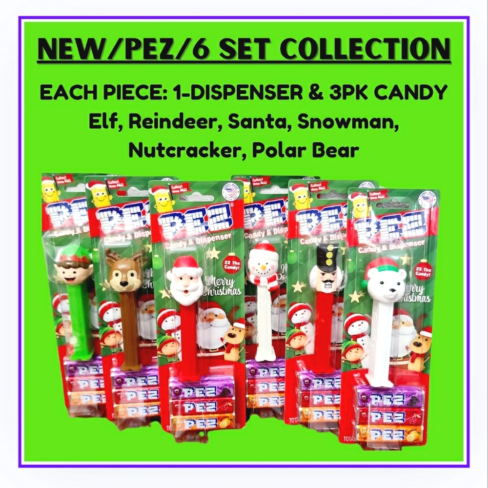 🔥6 XMAS PEZ HOLDERS & CANDY SETS/NEW/EXPIRES 8/30/2028